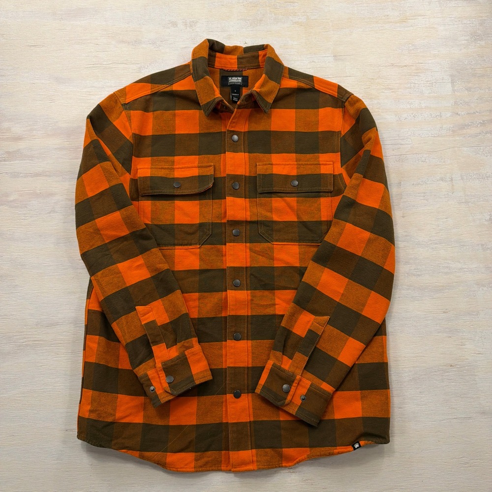 Alaskan Hardgear Flannel Shirt Jacket M Heavy Buffalo Plaid Orange Brown Mens